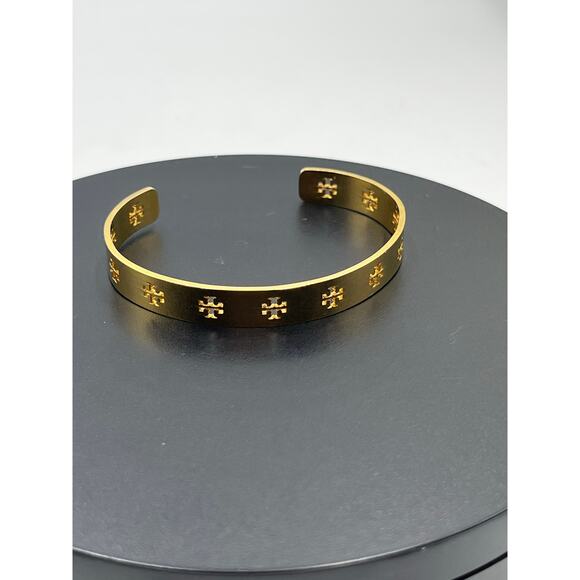 Tory Burch Designer Miller Logo T Cutout Logo Gold Plated Cuff Bracelet - Picture 2 of 7